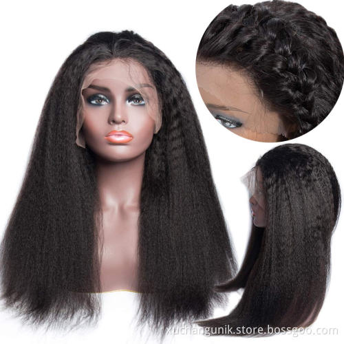Cheap Wholesale Kinky Yaki Straight Lace Frontal Wig Raw Brazilian Virgin Human Hair Transparent Hd Full Lace Front Wig